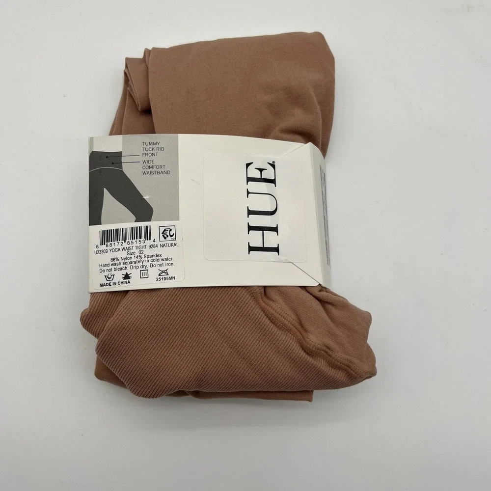 HUE Tights Womens Size 2 Natural Yoga Waist Tights Rib Control Top U23309 Opaque